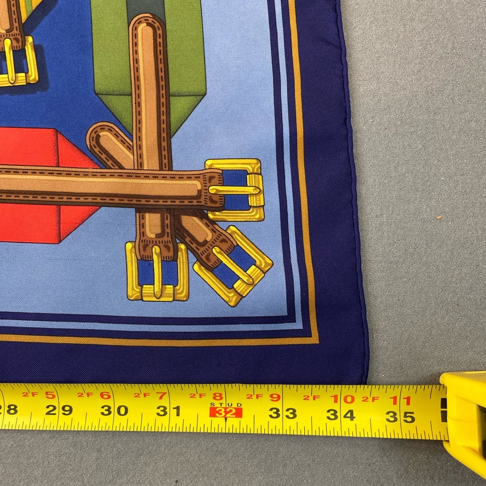 Hermes Scarf Les Sangles‎ Silk forever scarfJ Metz Blue background - Picture 5 of 8
